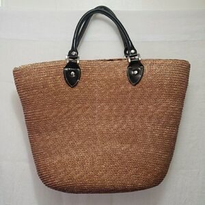 Wheat Straw Tote Beach Bag Inside Pockets Summer Tote